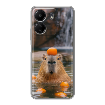 Силиконовый чехол на Xiaomi Poco C65 с принтом Капибара с апельсином Силиконовый чехол на Xiaomi Poco C65 с принтом Капибара с апельсином
