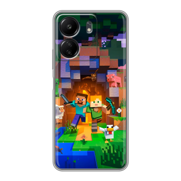 Силиконовый чехол на Xiaomi Poco C65 с принтом Майнкрафт Minecraft