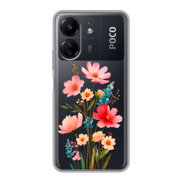 Силиконовый чехол на Xiaomi Poco C65 с принтом Цветы Силиконовый чехол на Xiaomi Poco C65 с принтом Цветы