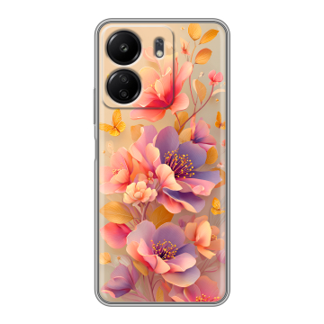 Силиконовый чехол на Xiaomi Poco C65 с принтом Цветы и бабочки Силиконовый чехол на Xiaomi Poco C65 с принтом Цветы и бабочки