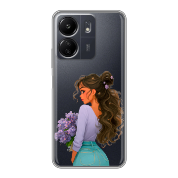 Силиконовый чехол на Xiaomi Poco C65 с принтом девушка цветы Силиконовый чехол на Xiaomi Poco C65 с принтом девушка цветы