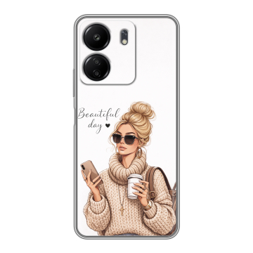 Силиконовый чехол на Xiaomi Poco C65 с принтом женский
