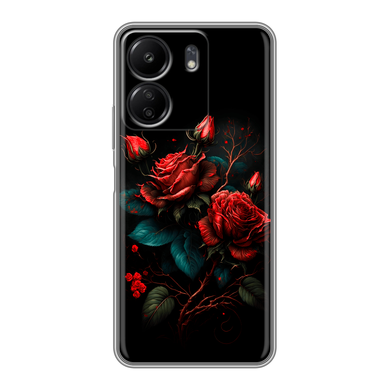 Силиконовый чехол на Xiaomi Poco C65 с принтом Розы красные Силиконовый чехол на Xiaomi Poco C65 с принтом Розы красные