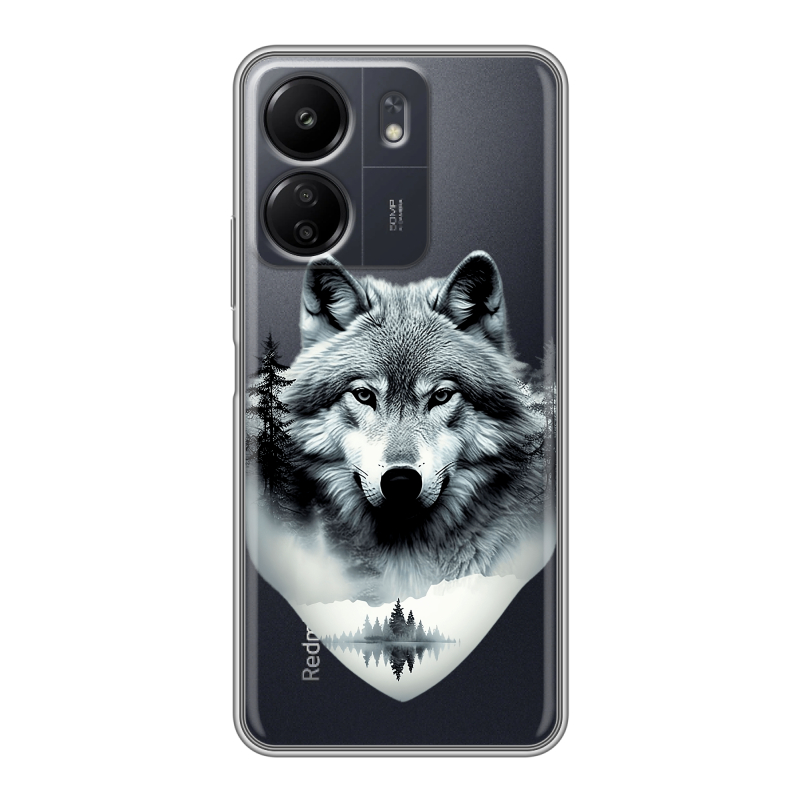 Силиконовый чехол на Xiaomi Poco C65 с принтом Волк в лесу Силиконовый чехол на Xiaomi Poco C65 с принтом Волк в лесу