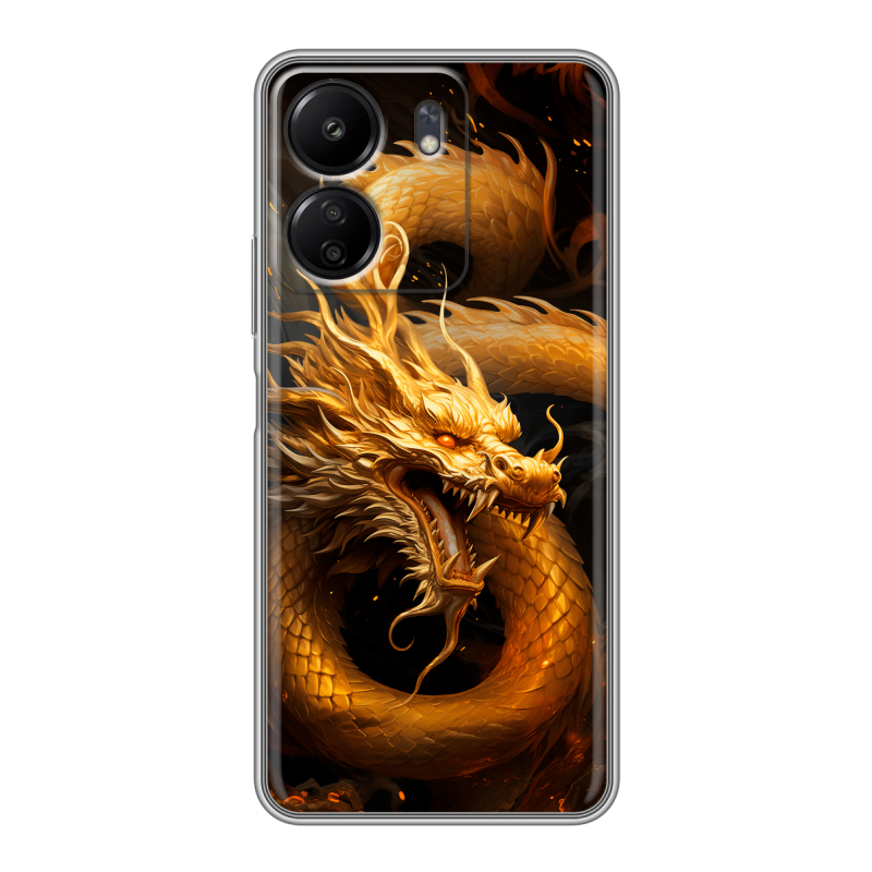Силиконовый чехол на Xiaomi Poco C65 с принтом Золотой дракон Силиконовый чехол на Xiaomi Poco C65 с принтом Золотой дракон