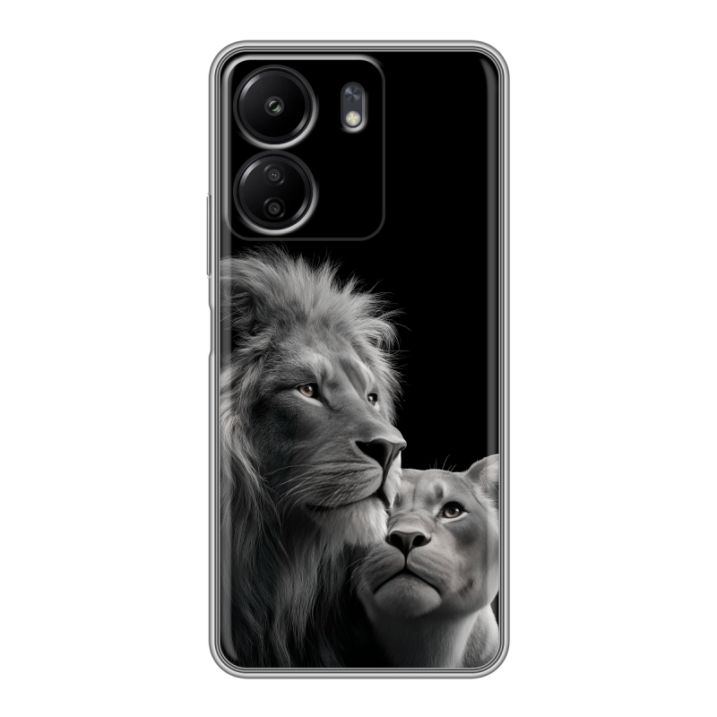 Силиконовый чехол на Xiaomi Poco C65 с принтом Лев кошки Силиконовый чехол на Xiaomi Poco C65 с принтом Лев кошки