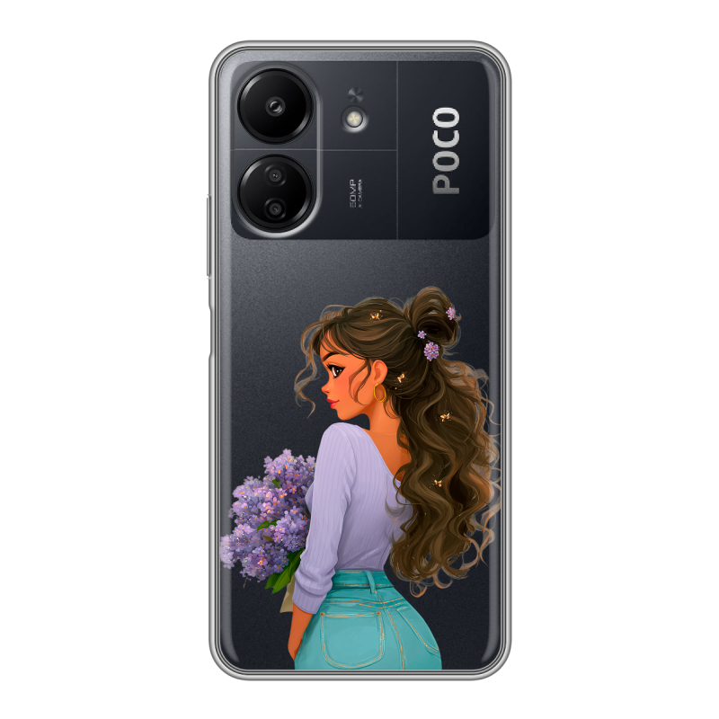 Силиконовый чехол на Xiaomi Poco C65 с принтом девушка цветы Силиконовый чехол на Xiaomi Poco C65 с принтом девушка цветы