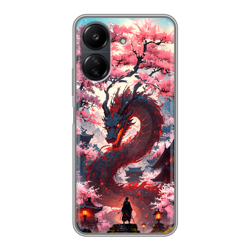 Силиконовый чехол на Xiaomi Poco C65 с принтом Дракон Японский Силиконовый чехол на Xiaomi Poco C65 с принтом Дракон Японский