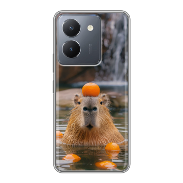 Силиконовый чехол на Vivo Y27s с принтом Капибара с апельсином Силиконовый чехол на Vivo Y27s с принтом Капибара с апельсином
