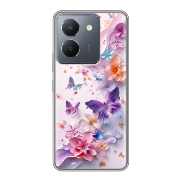 Силиконовый чехол на Vivo Y27s с принтом цветы бабочки Силиконовый чехол на Vivo Y27s с принтом цветы бабочки