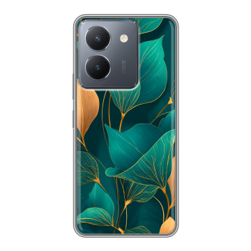 Силиконовый чехол на Vivo Y27s с принтом Листья и золото