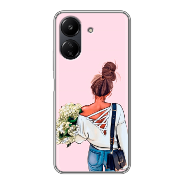 Силиконовый чехол на Xiaomi RedMi 13C с принтом Девушка и букет Силиконовый чехол на Xiaomi RedMi 13C с принтом Девушка и букет