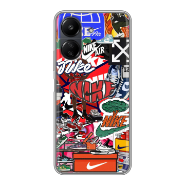 Силиконовый чехол на Xiaomi RedMi 13C с принтом Найк Nike яркий