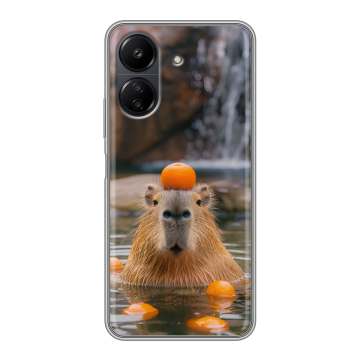 Силиконовый чехол на Xiaomi RedMi 13C с принтом Капибара с апельсином