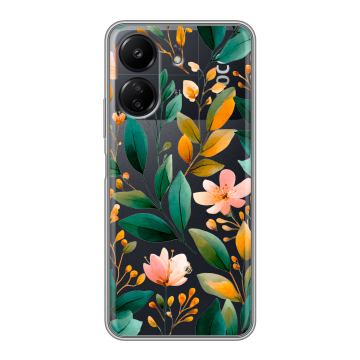 Силиконовый чехол на Xiaomi RedMi 13C с принтом Цветы паттерн Силиконовый чехол на Xiaomi RedMi 13C с принтом Цветы паттерн