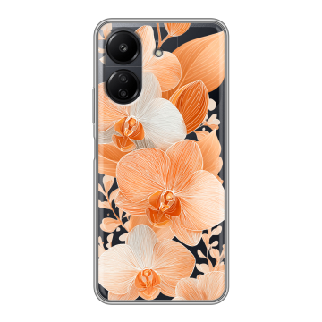 Силиконовый чехол на Xiaomi RedMi 13C с принтом Бежевые цветы Силиконовый чехол на Xiaomi RedMi 13C с принтом Бежевые цветы