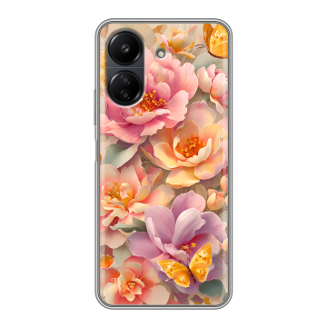 Силиконовый чехол на Xiaomi RedMi 13C с принтом Цветы и бабочки Силиконовый чехол на Xiaomi RedMi 13C с принтом Цветы и бабочки