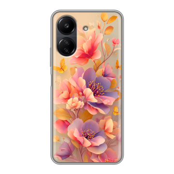 Силиконовый чехол на Xiaomi RedMi 13C с принтом Цветы и бабочки Силиконовый чехол на Xiaomi RedMi 13C с принтом Цветы и бабочки