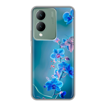 Силиконовый чехол на Vivo Y17s с принтом Голубые цветы Силиконовый чехол на Vivo Y17s с принтом Голубые цветы