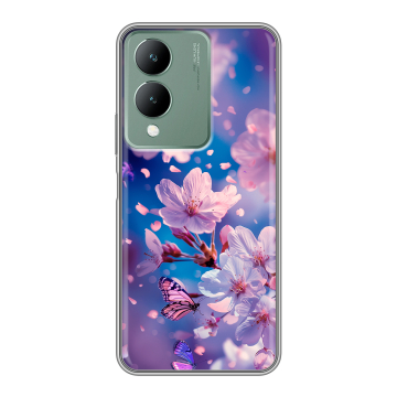 Силиконовый чехол на Vivo Y17s с принтом цветы бабочки Силиконовый чехол на Vivo Y17s с принтом цветы бабочки