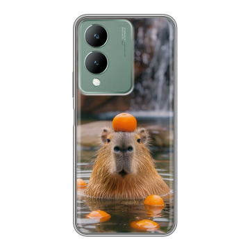 Силиконовый чехол на Vivo Y17s с принтом Капибара с апельсином Силиконовый чехол на Vivo Y17s с принтом Капибара с апельсином