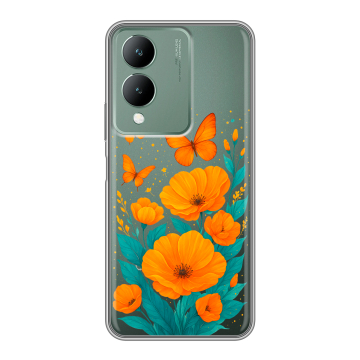 Силиконовый чехол на Vivo Y17s с принтом цветы бабочки