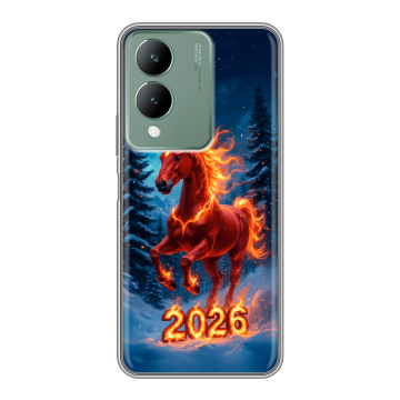 Силиконовый чехол на Vivo Y17s с принтом Новый год коня