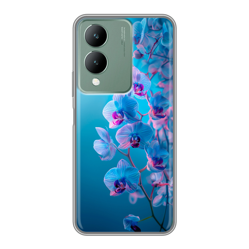 Силиконовый чехол на Vivo Y17s с принтом голубые орхидеи Силиконовый чехол на Vivo Y17s с принтом голубые орхидеи