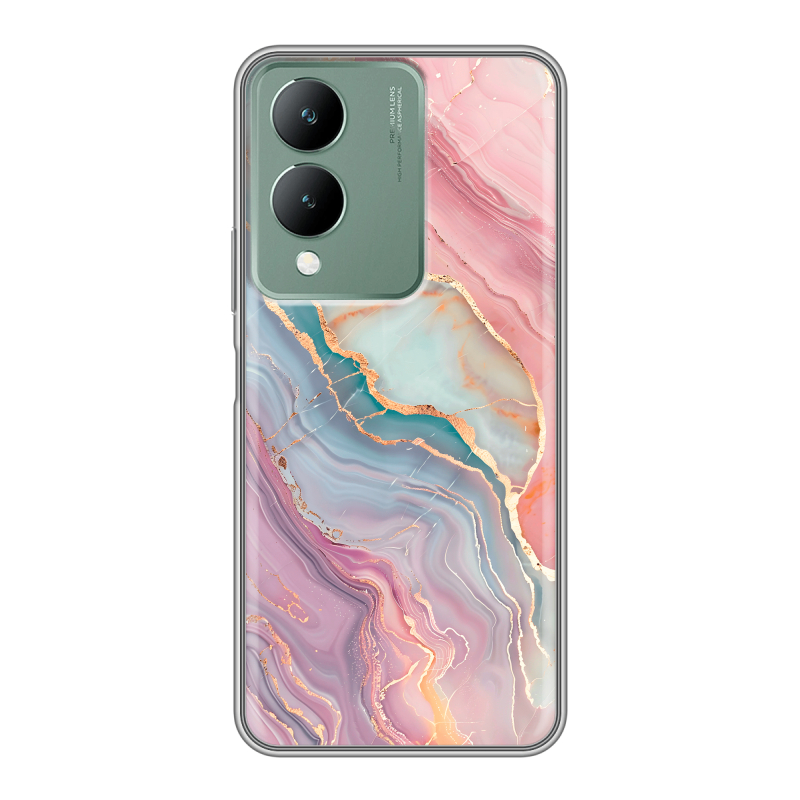 Силиконовый чехол на Vivo Y17s с принтом розовый мрамор Силиконовый чехол на Vivo Y17s с принтом розовый мрамор