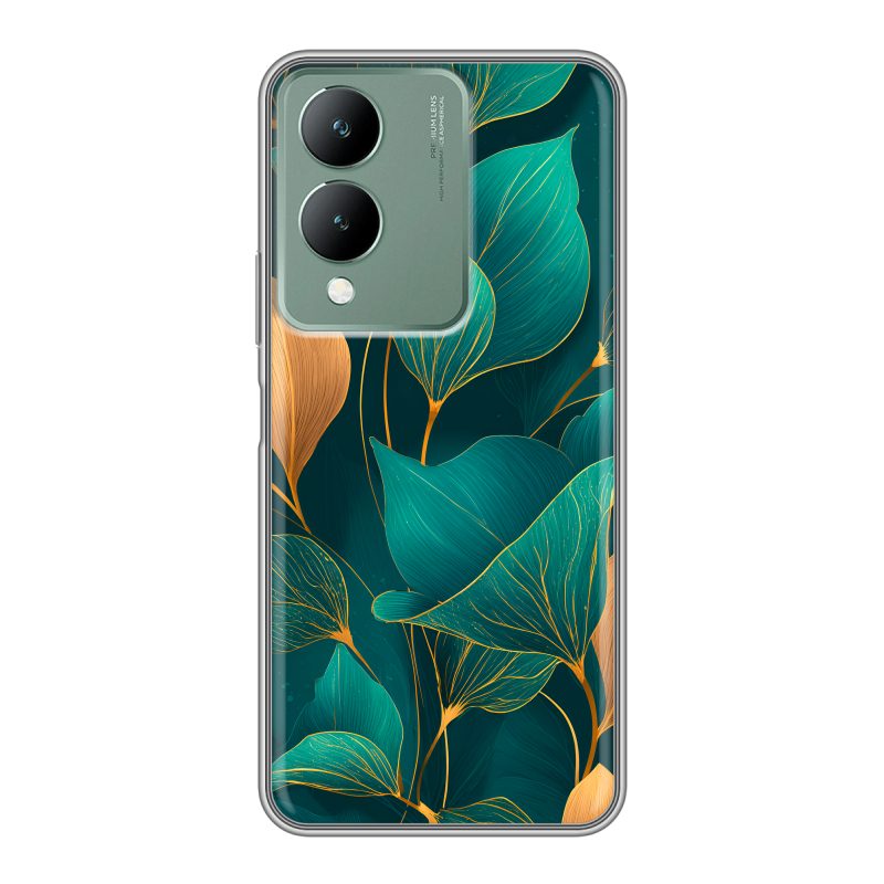 Силиконовый чехол на Vivo Y17s с принтом Листья и золото Силиконовый чехол на Vivo Y17s с принтом Листья и золото