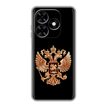 Силиконовый чехол на Tecno Spark Go 2024 с принтом Герб России золотой