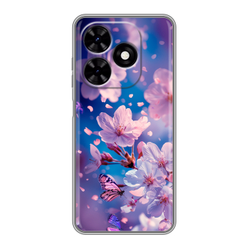Силиконовый чехол на Tecno Spark Go 2024 с принтом цветы бабочки