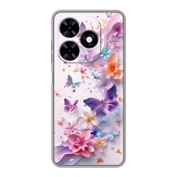 Силиконовый чехол на Tecno Spark Go 2024 с принтом цветы бабочки