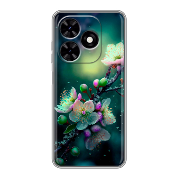 Силиконовый чехол на Tecno Spark Go 2024 с принтом Цветы и мрамор