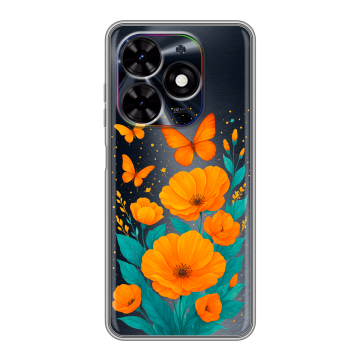 Силиконовый чехол на Tecno Spark Go 2024 с принтом цветы бабочки