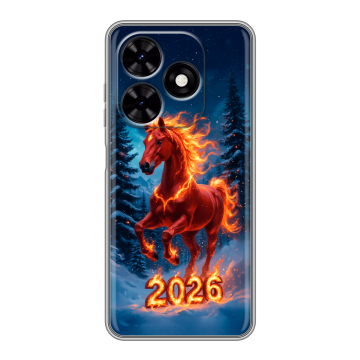 Силиконовый чехол на Tecno Spark Go 2024 с принтом Новый год коня