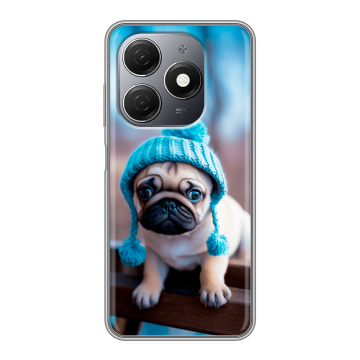 Силиконовый чехол на Tecno Spark 20 с принтом Мопс в шапке Силиконовый чехол на Tecno Spark 20 с принтом Мопс в шапке