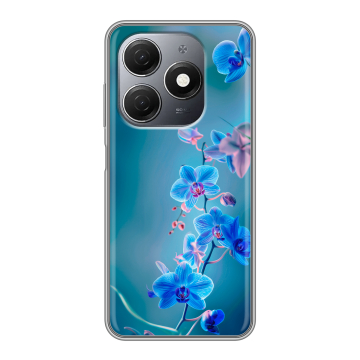 Силиконовый чехол на Tecno Spark 20 с принтом Голубые цветы