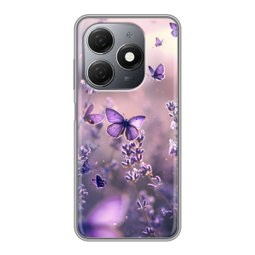 Силиконовый чехол на Tecno Spark 20 с принтом бабочки и лаванда Силиконовый чехол на Tecno Spark 20 с принтом бабочки и лаванда