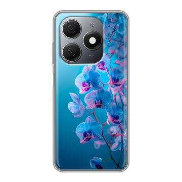 Силиконовый чехол на Tecno Spark 20 с принтом голубые орхидеи Силиконовый чехол на Tecno Spark 20 с принтом голубые орхидеи