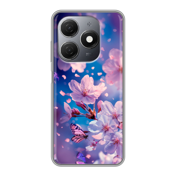 Силиконовый чехол на Tecno Spark 20 с принтом цветы бабочки Силиконовый чехол на Tecno Spark 20 с принтом цветы бабочки