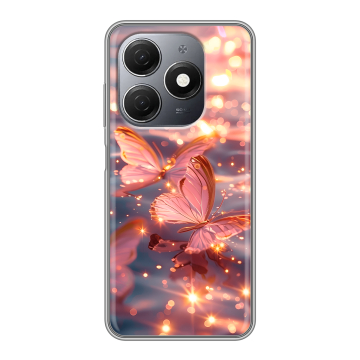 Силиконовый чехол на Tecno Spark 20 с принтом бабочки розовые Силиконовый чехол на Tecno Spark 20 с принтом бабочки розовые