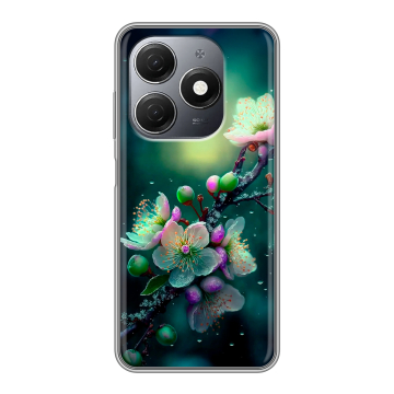 Силиконовый чехол на Tecno Spark 20 с принтом Цветы и мрамор