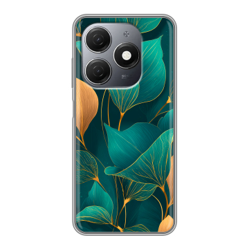 Силиконовый чехол на Tecno Spark 20 с принтом Листья и золото