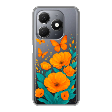 Силиконовый чехол на Tecno Spark 20 с принтом цветы бабочки