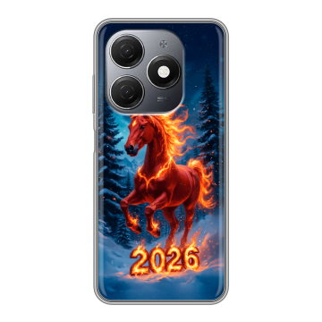 Силиконовый чехол на Tecno Spark 20 с принтом Новый год коня
