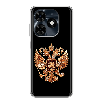 Силиконовый чехол на Tecno Spark 20C с принтом Герб России золотой