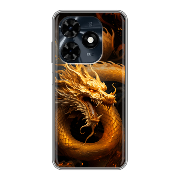 Силиконовый чехол на Tecno Spark 20C с принтом Золотой дракон