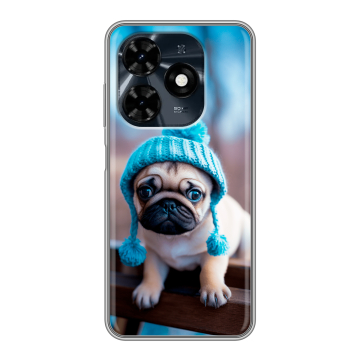 Силиконовый чехол на Tecno Spark 20C с принтом Мопс в шапке Силиконовый чехол на Tecno Spark 20C с принтом Мопс в шапке
