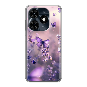 Силиконовый чехол на Tecno Spark 20C с принтом бабочки и лаванда